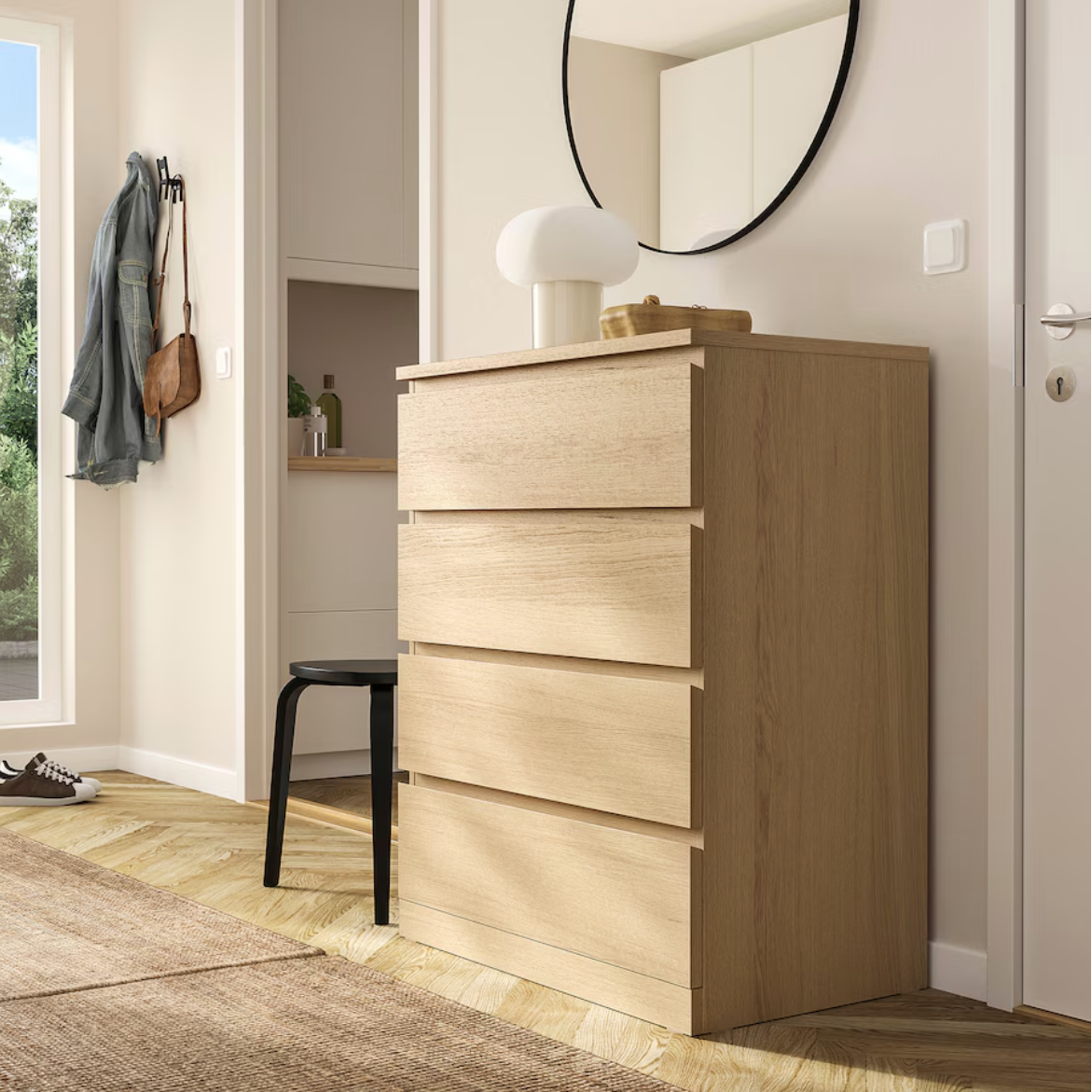 MALM Chest of 4 drawers, white stained oak veneer, 80x100 cm