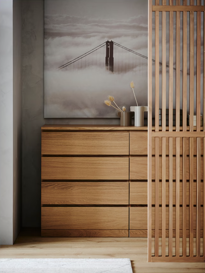 MALM Chest of 4 drawers, white stained oak veneer, 80x100 cm