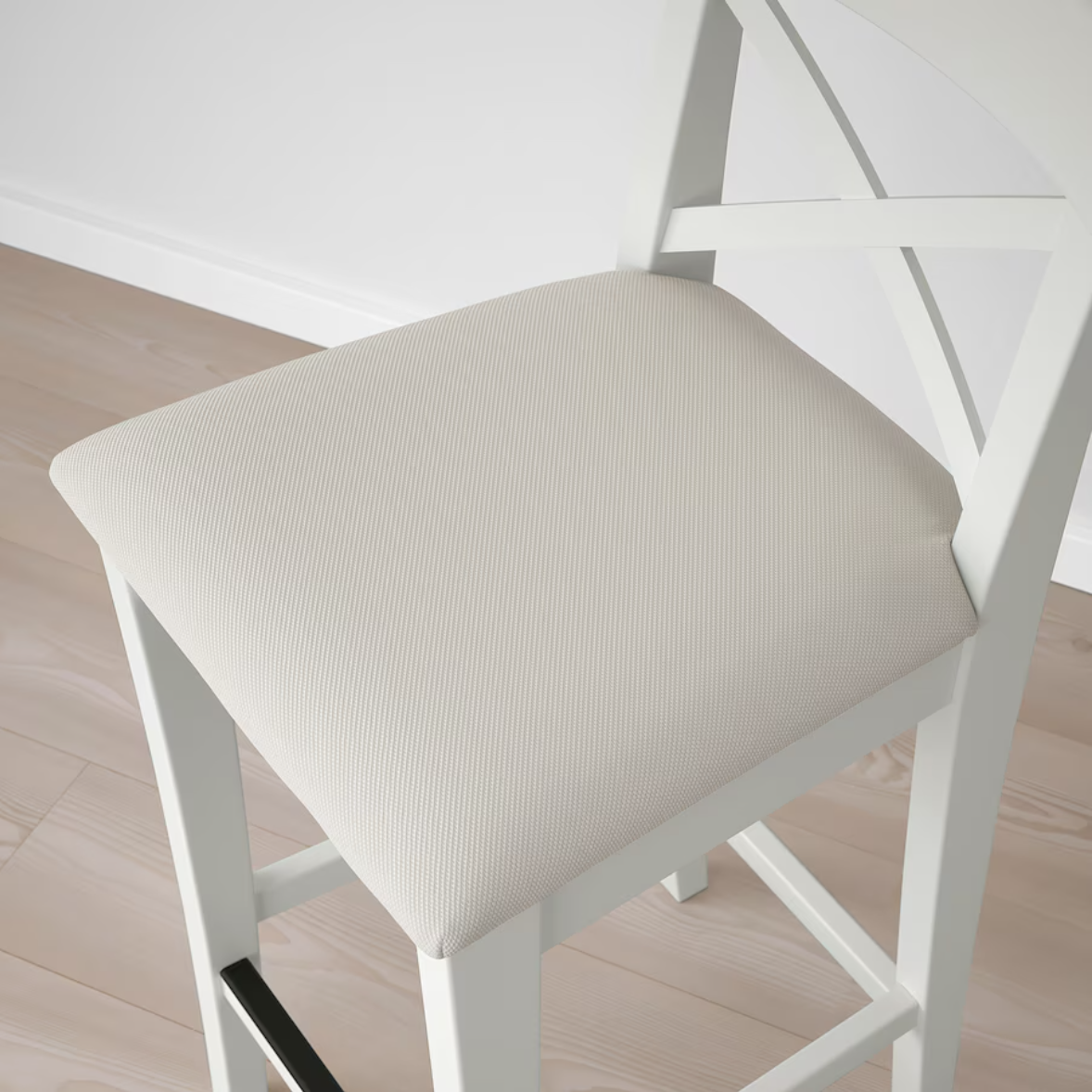 INGOLF Bar stool with backrest, white/Hallarp beige, 65 cm