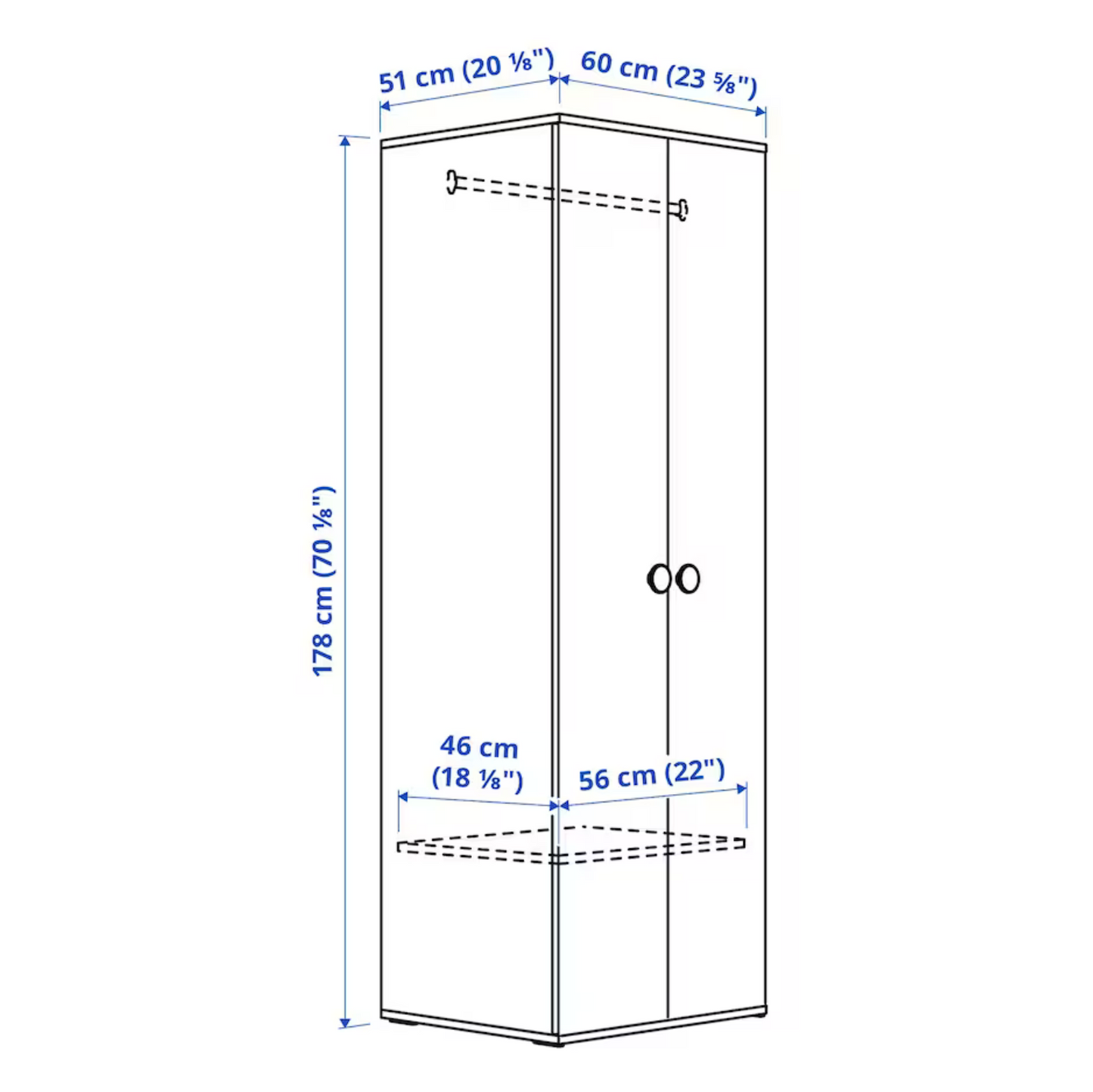 GODISHUS Wardrobe, white, 60x51x178 cm