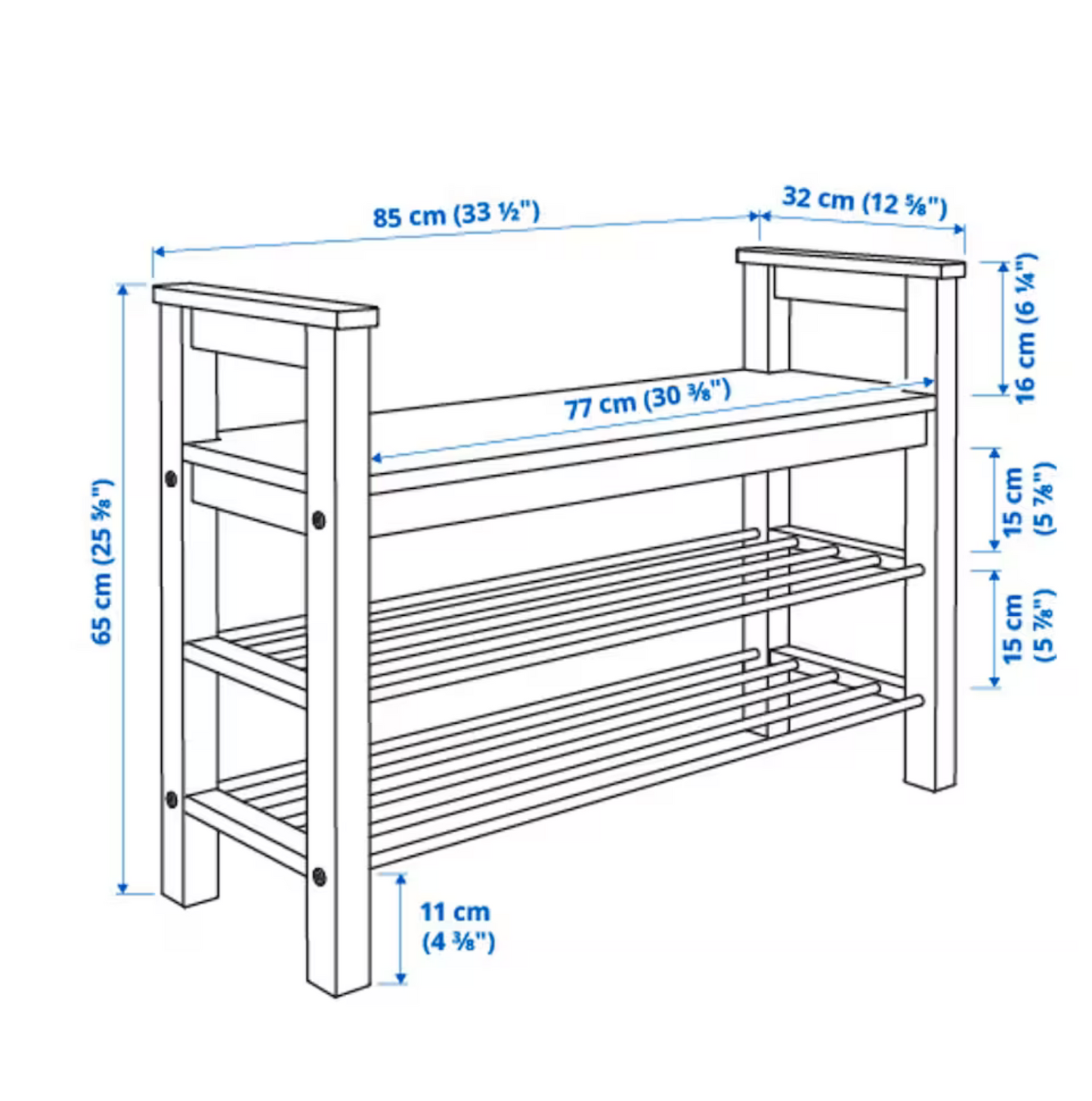 HEMNES Bench with shoe storage, white, 85x32x65 cm