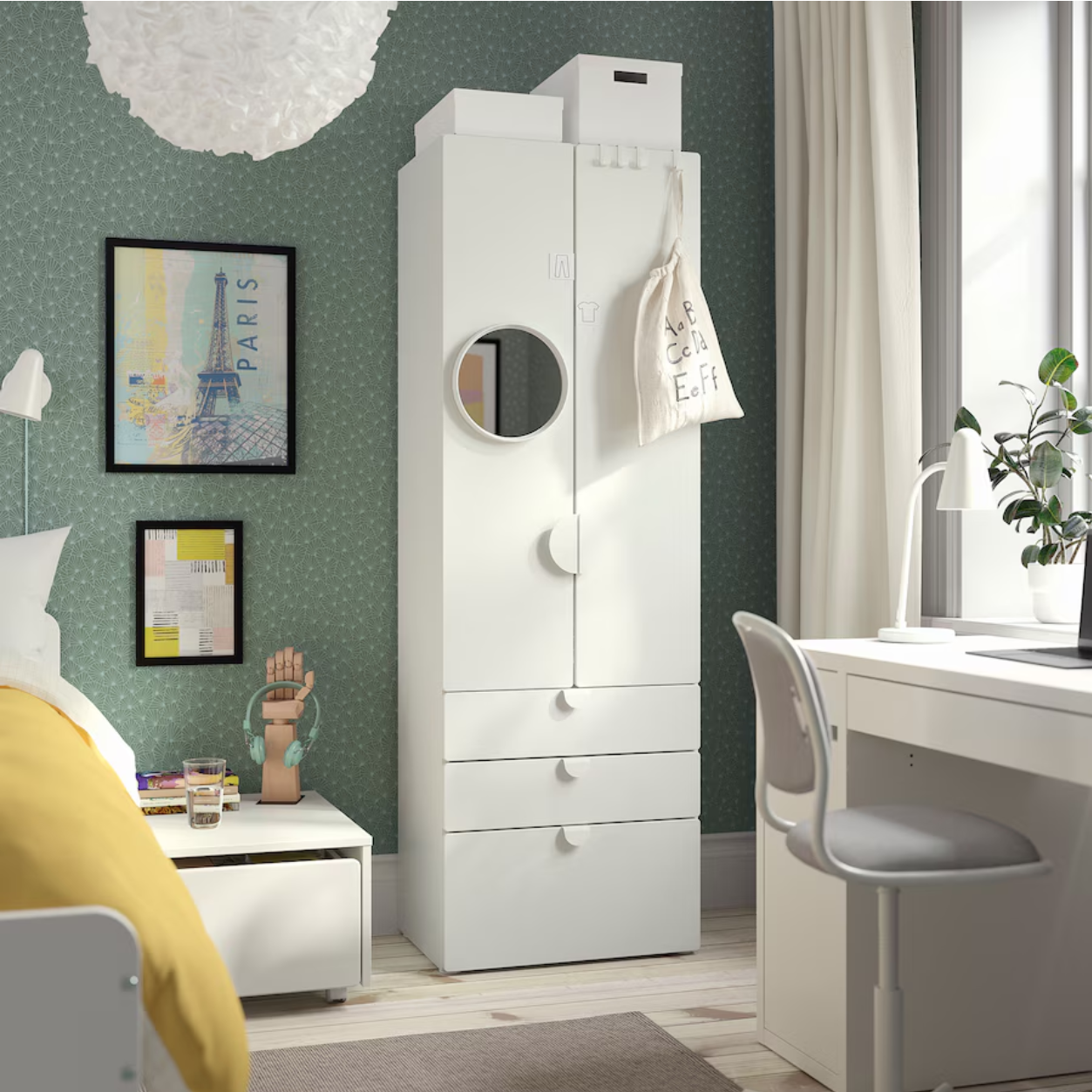 SMÅSTAD / PLATSA Wardrobe, white white/with 3 drawers, 60x42x181 cm