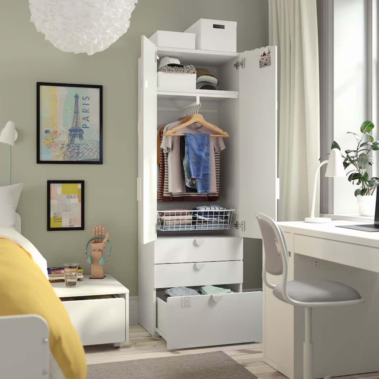 SMÅSTAD / PLATSA Wardrobe, white white/with 3 drawers, 60x42x181 cm