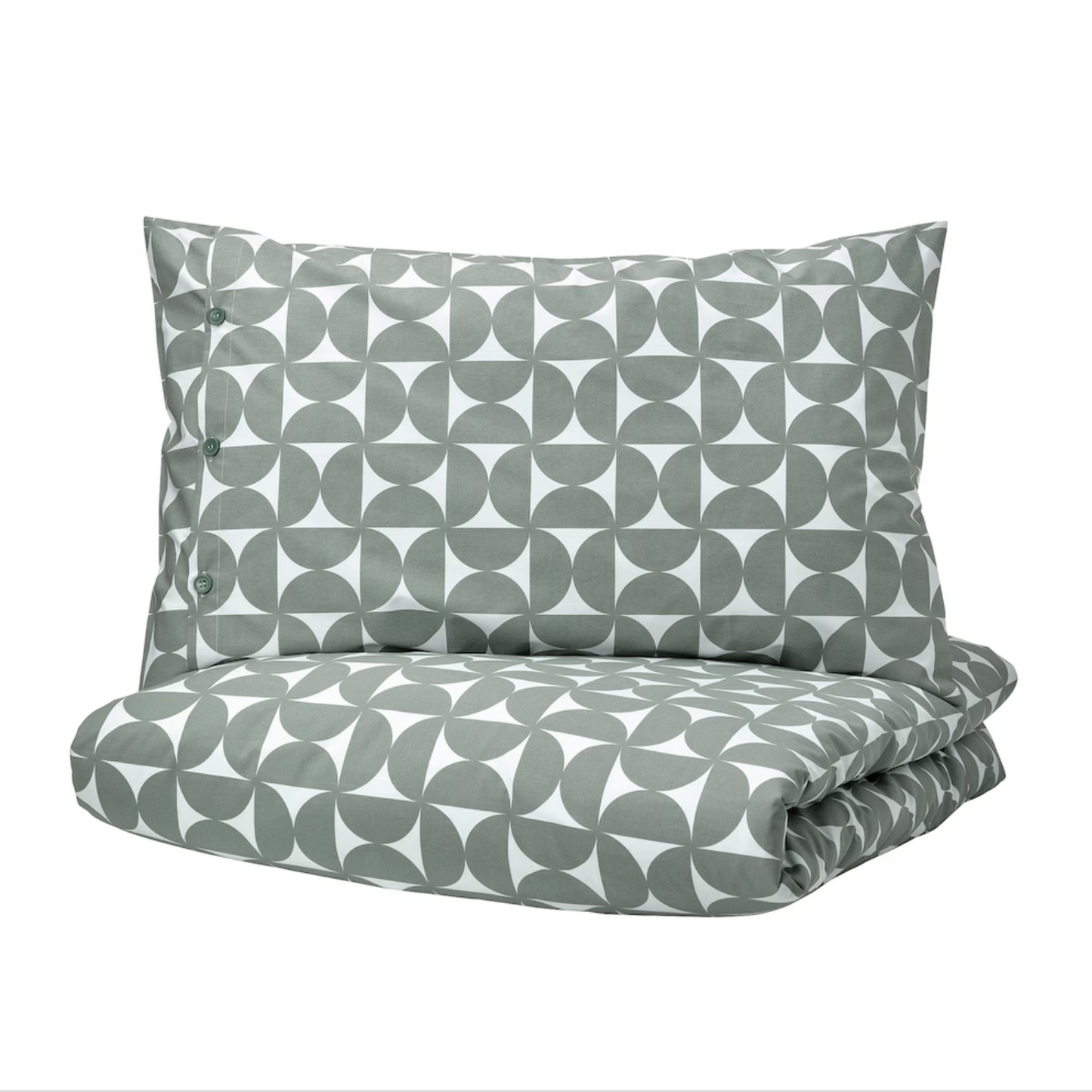 ANGSNEJLIKA Duvet cover and 2 pillowcases, grey/green