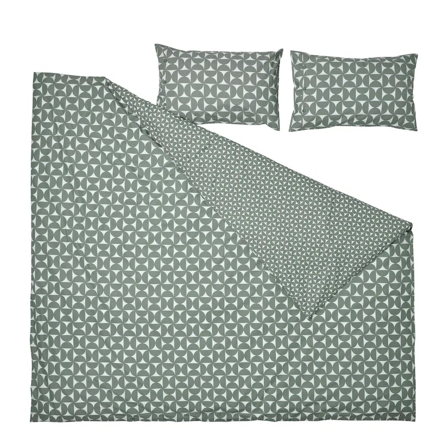 ANGSNEJLIKA Duvet cover and 2 pillowcases, grey/green