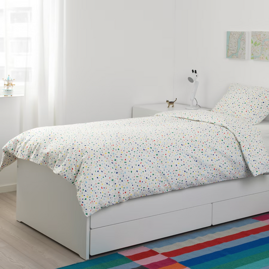 MOJLIGHET Duvet cover and pillowcase, white/mosaic patterned