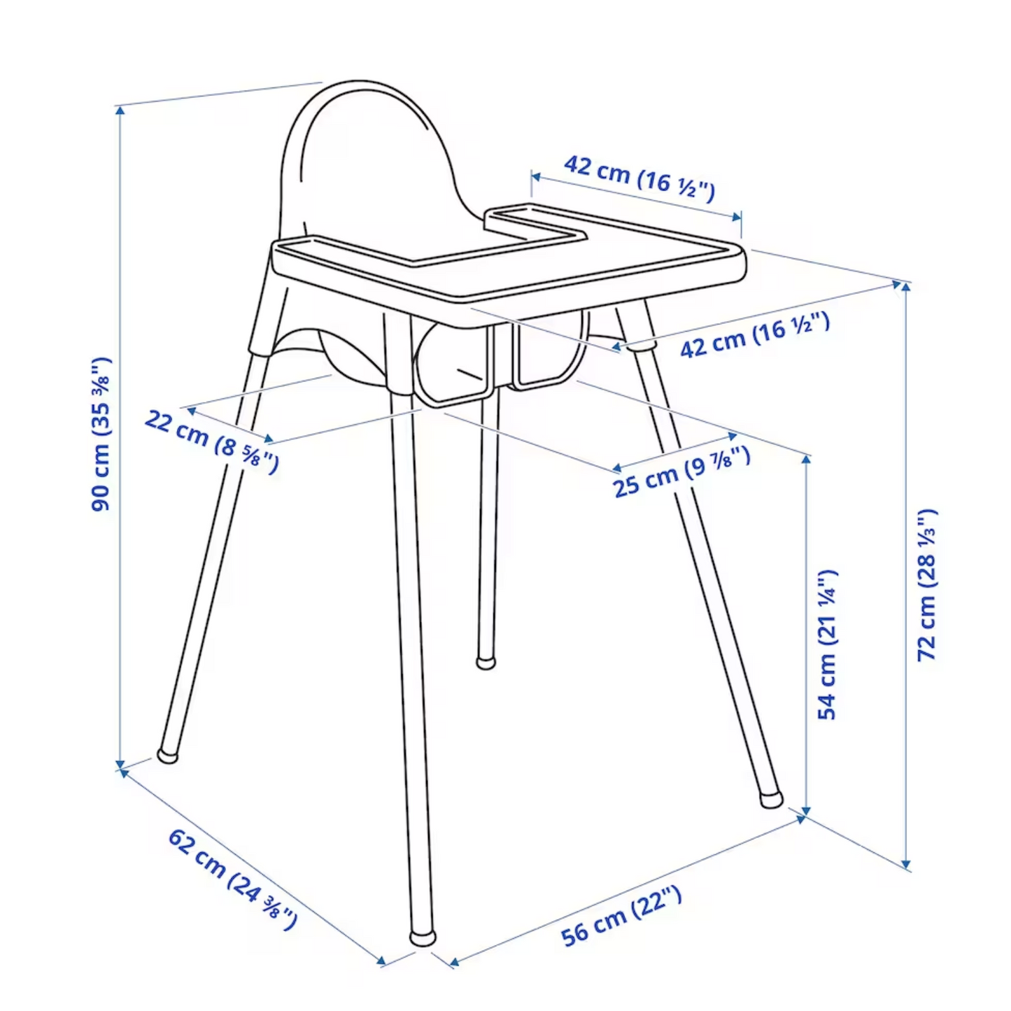 ANTILOP Highchair with tray, white/silver-colour