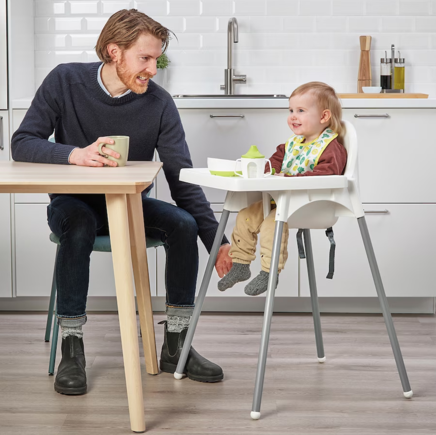 ANTILOP Highchair with tray, white/silver-colour