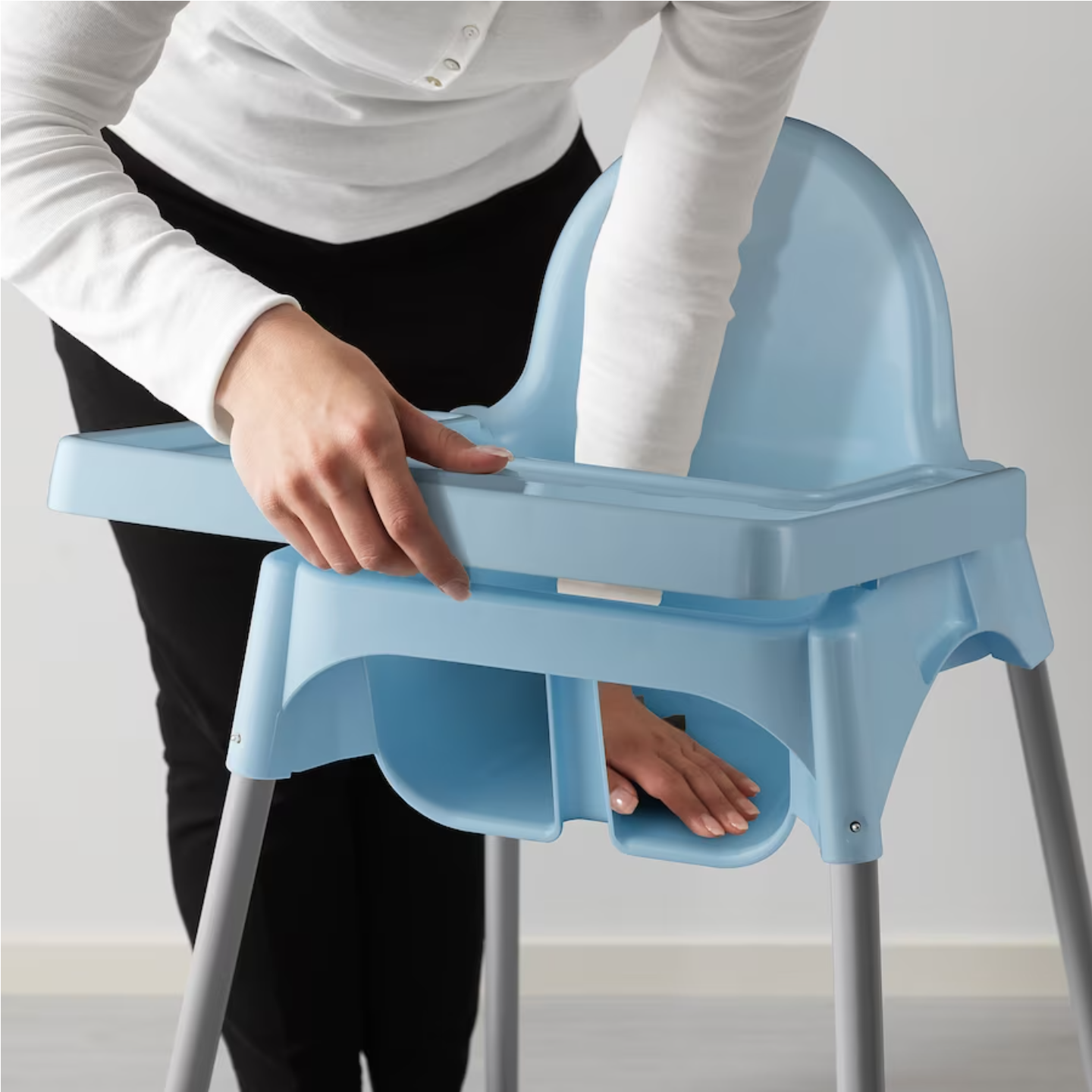 ANTILOP Highchair with tray, light blue/silver-colour