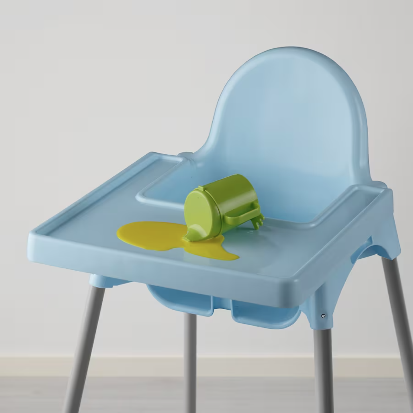 ANTILOP Highchair with tray, light blue/silver-colour