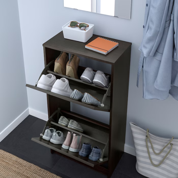 BISSA Shoe cabinet with 2 compartments, black, 49x28x93 cm