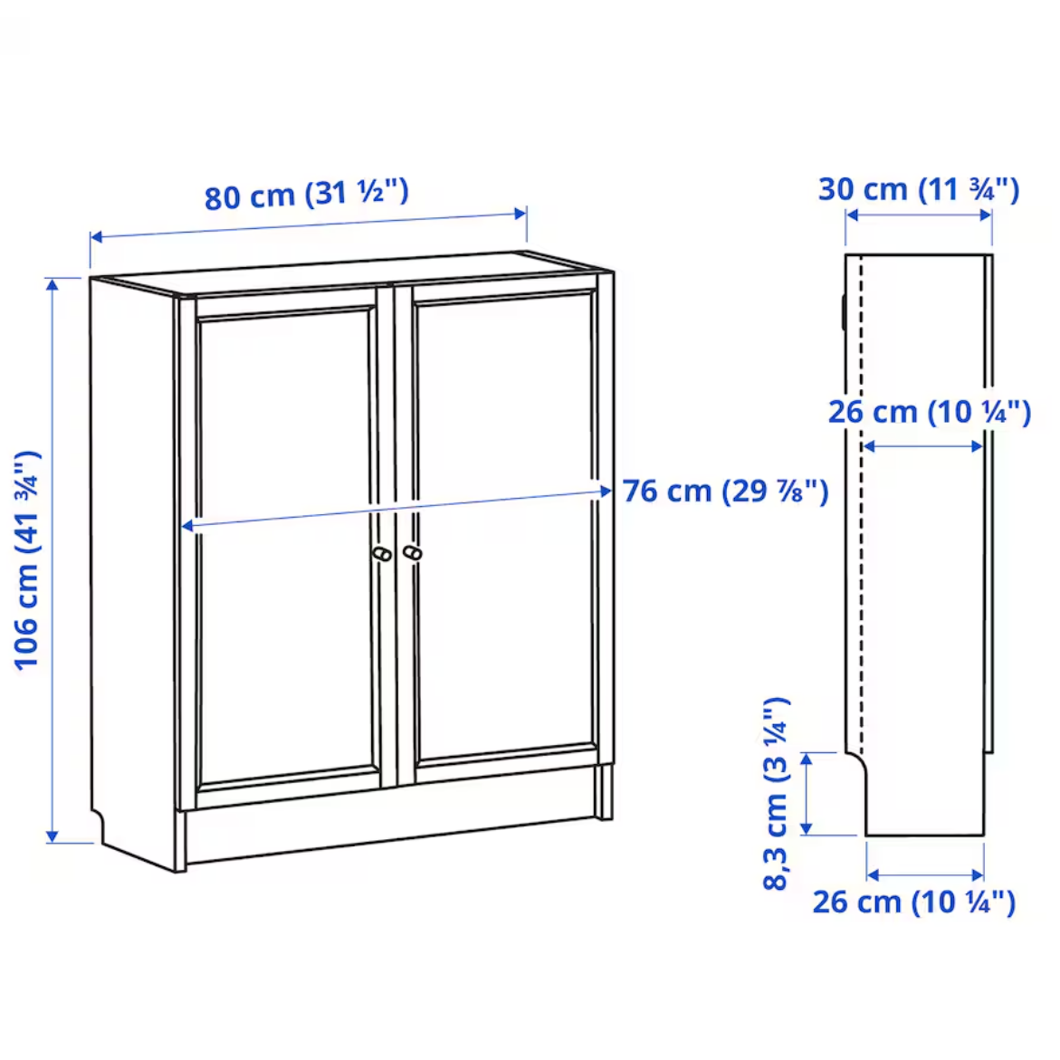 BILLY / OXBERG Bookcase with doors, white, 80x30x106 cm