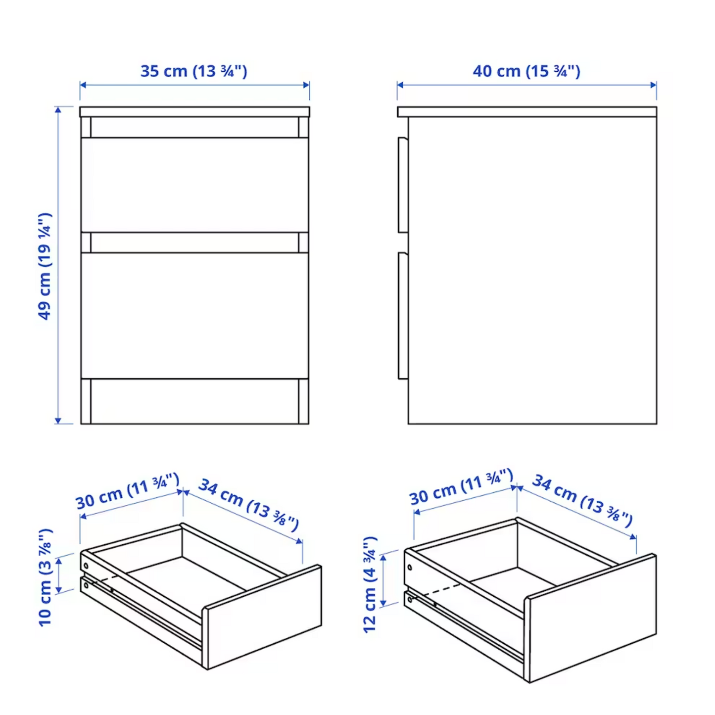 KULLEN Chest of 2 drawers, white, 35x49 cm