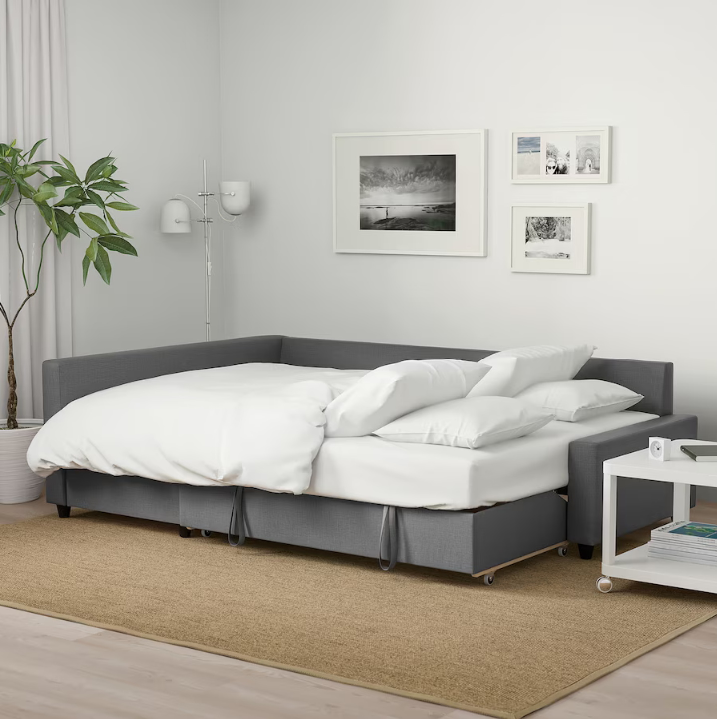 FRIHETEN Corner sofa-bed with storage, Skiftebo dark grey