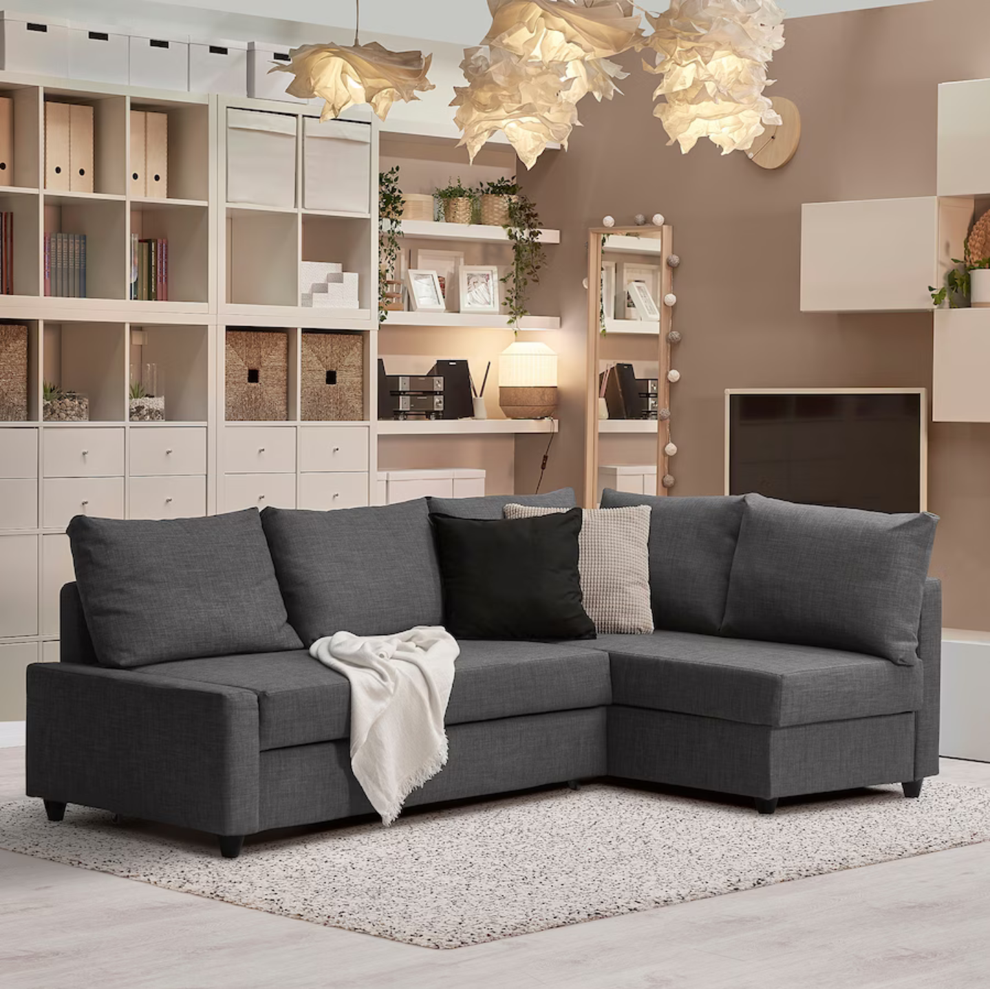 FRIHETEN Corner sofa-bed with storage, Skiftebo dark grey