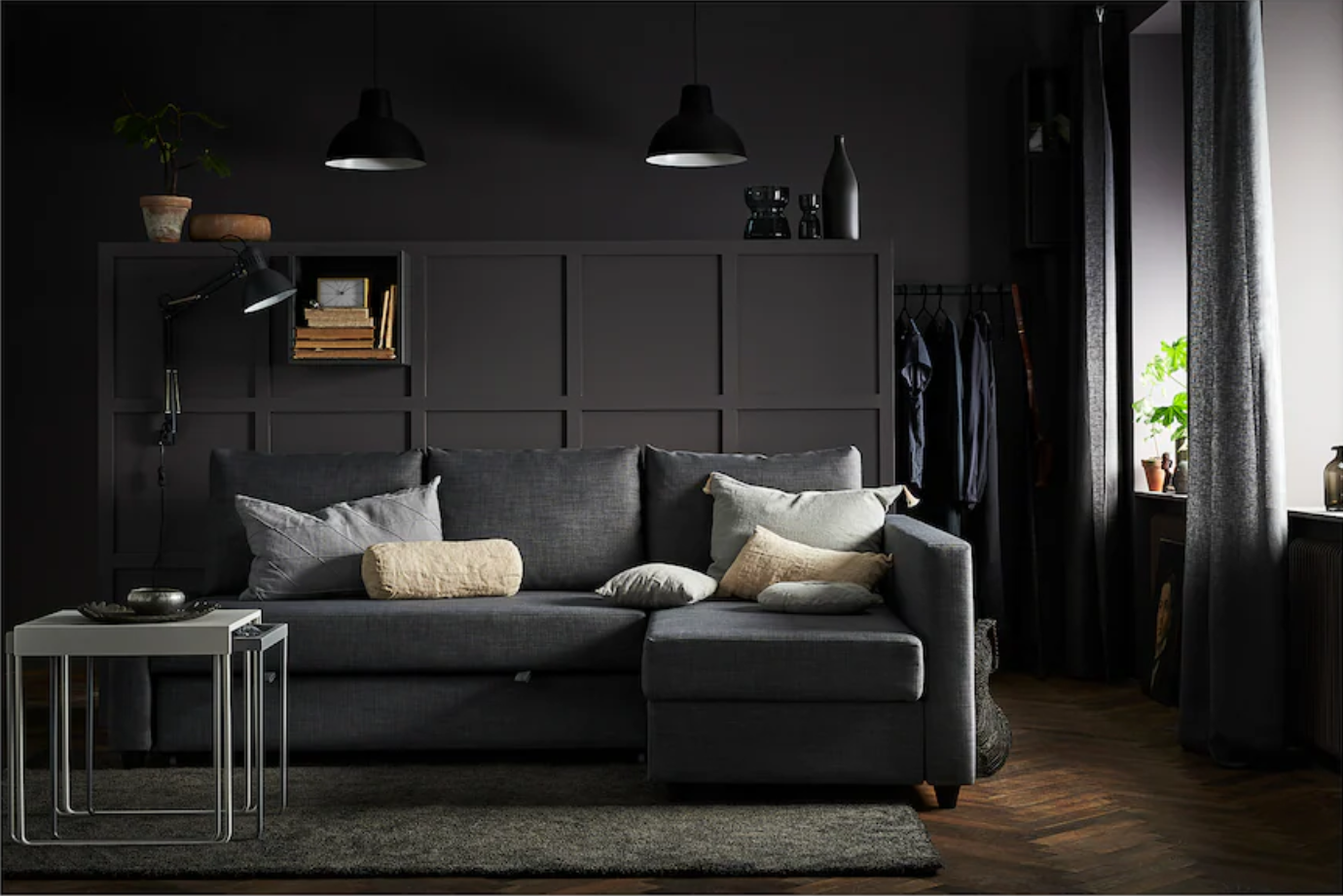 FRIHETEN Corner sofa-bed with storage, Skiftebo dark grey