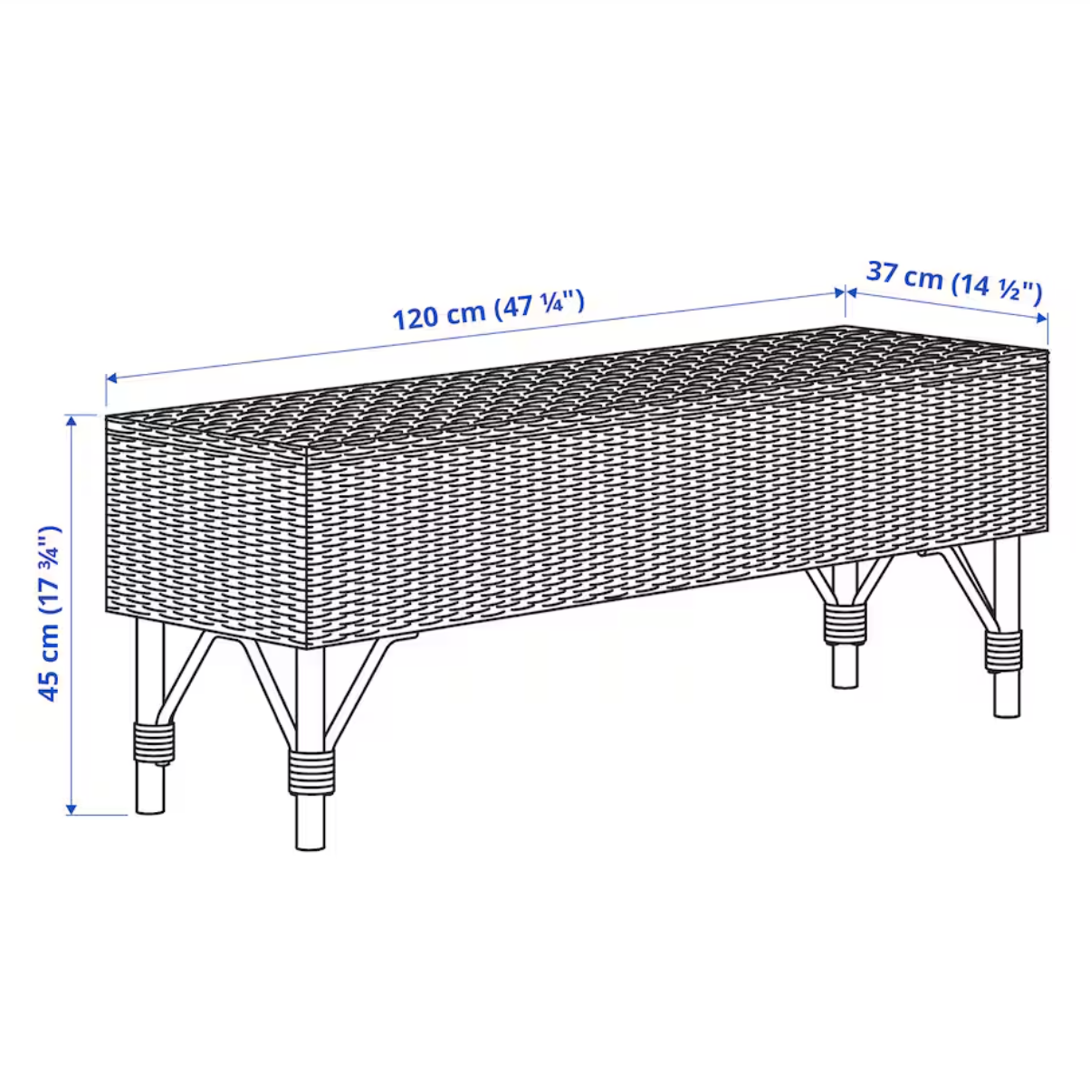 TOLKNING Bench with storage, handmade rattan, 120 cm