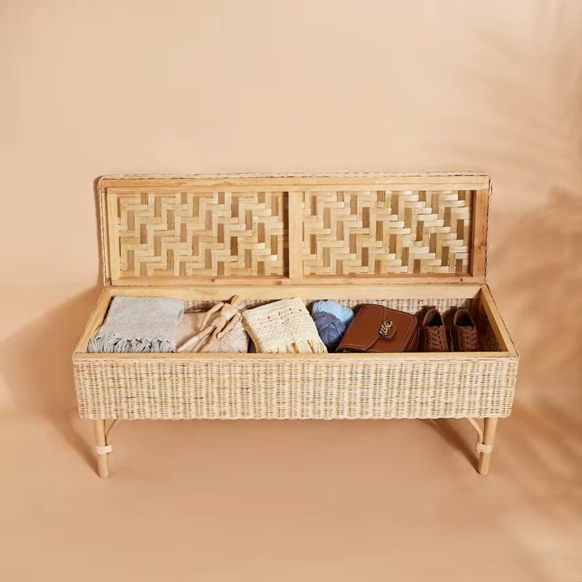 TOLKNING Bench with storage, handmade rattan, 120 cm