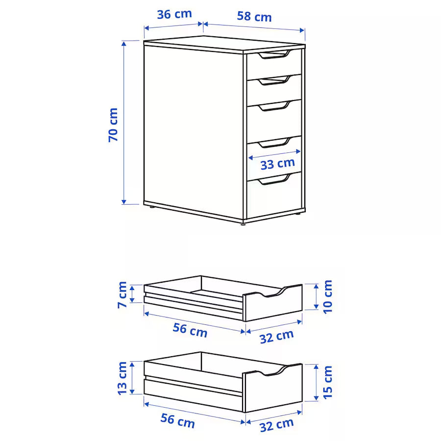 ALEX Drawer unit, grey-turquoise, 36x70 cm