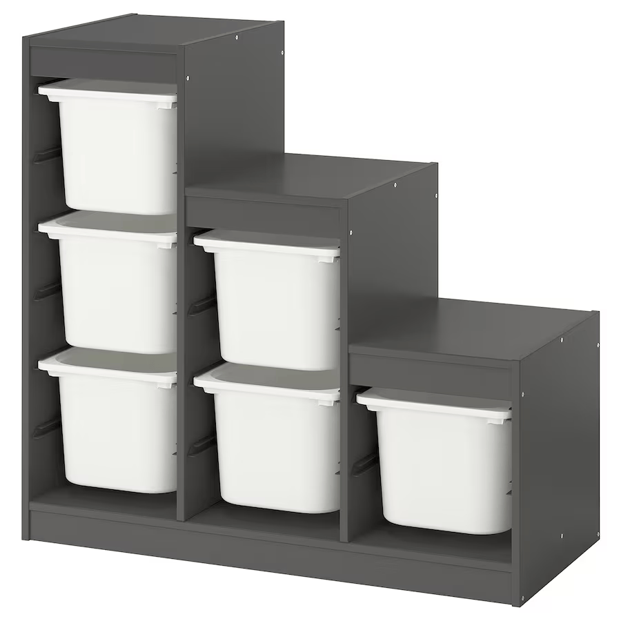 TROFAST Storage combination with boxes, grey/white, 99x44x95 cm