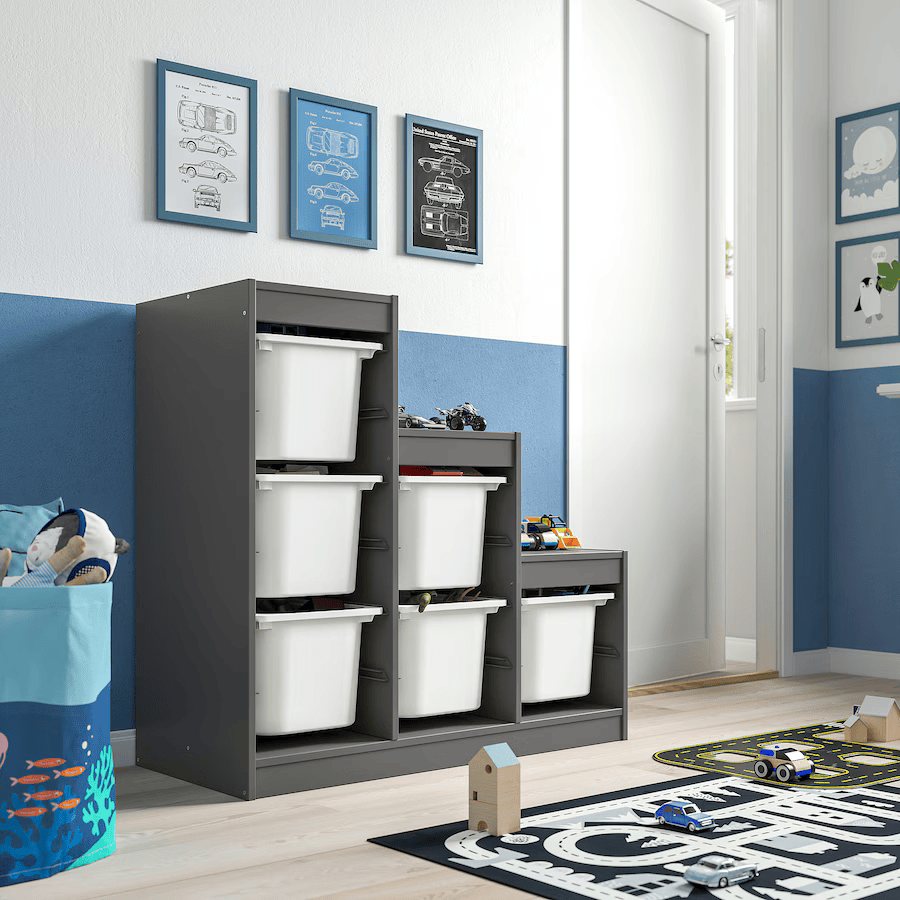 TROFAST Storage combination with boxes, grey/white, 99x44x95 cm